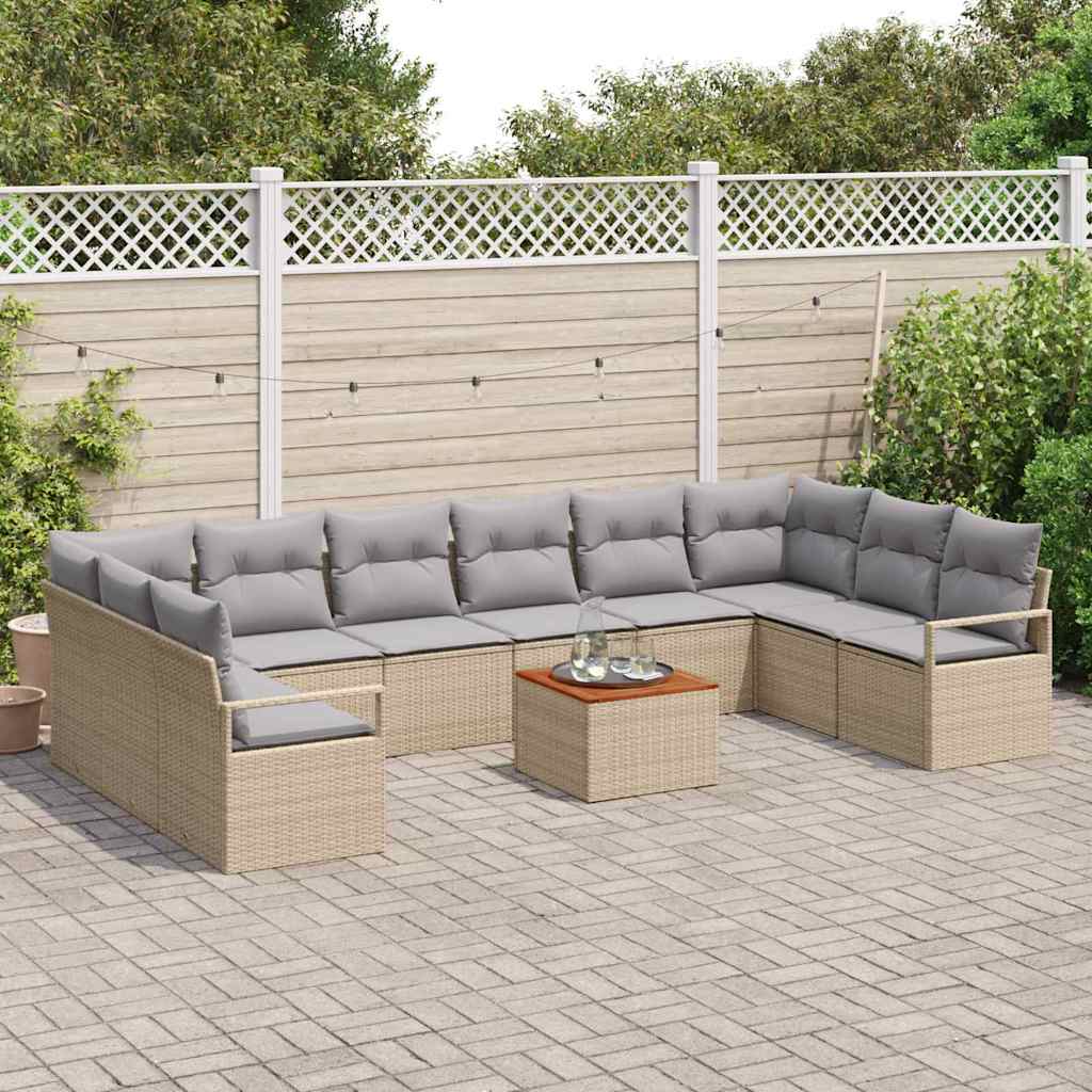 vidaXL Σετ Καναπέ Κήπου με μαξιλάρι 11 pcs Μπεζ συνθετικό ρατάν