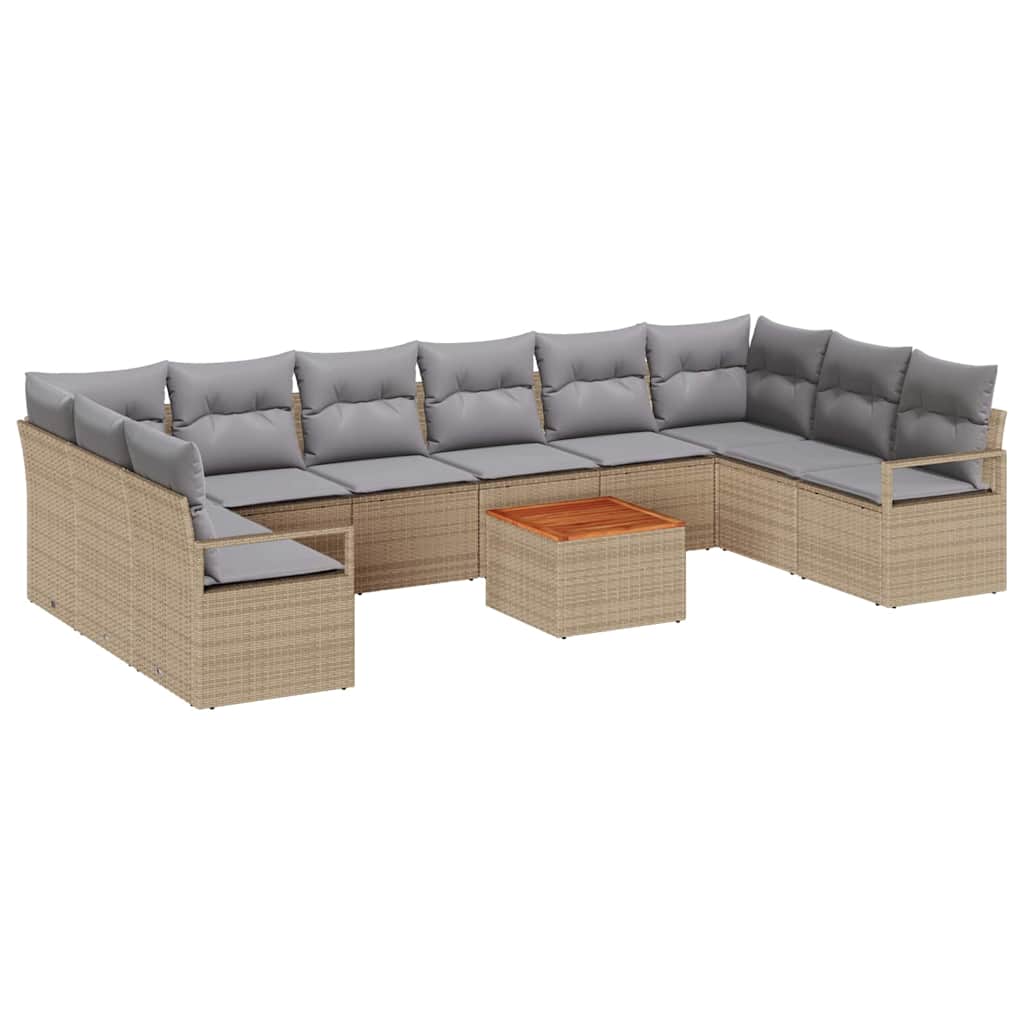 vidaXL Σετ Καναπέ Κήπου με μαξιλάρι 11 pcs Μπεζ συνθετικό ρατάν