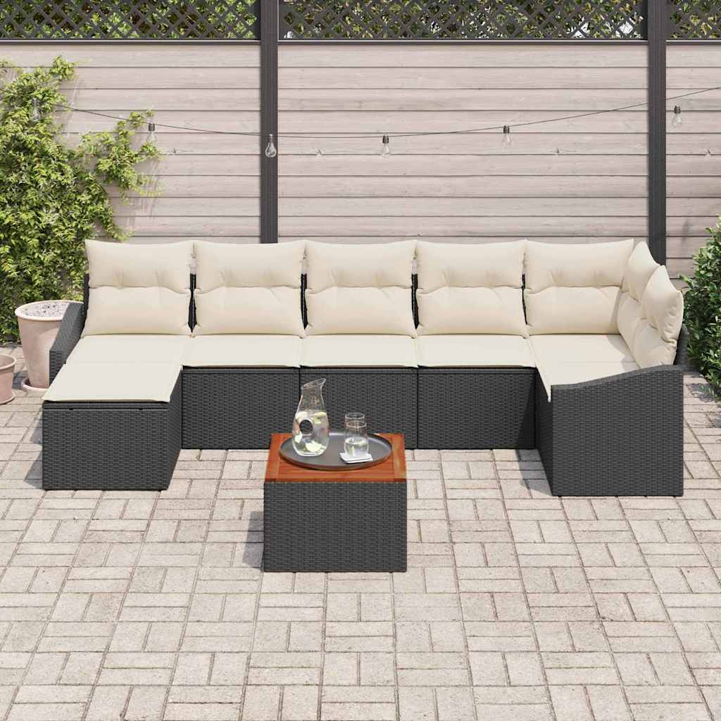 vidaXL Σετ καναπέ κήπου 8 τεμαχίων με μαξιλάρια Black Πολυ Ρατάν Ακακίας