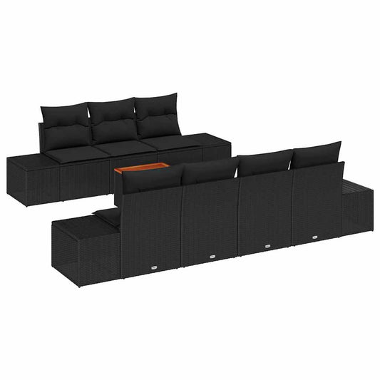 vidaXL Σετ Καναπέ Κήπου 8 τμχ. Μαύρο συνθετικό ρατάν