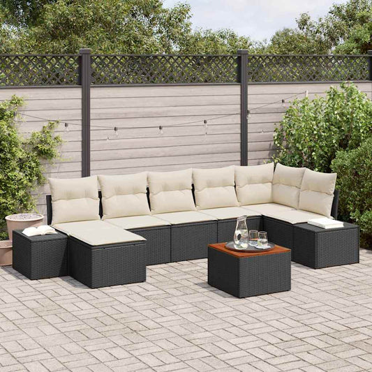 vidaXL 8 Τεμάχιο Σετ Καναπέ Κήπου με Μαξιλάρια Μαύρο Πολυ Ρατάν Ακακία