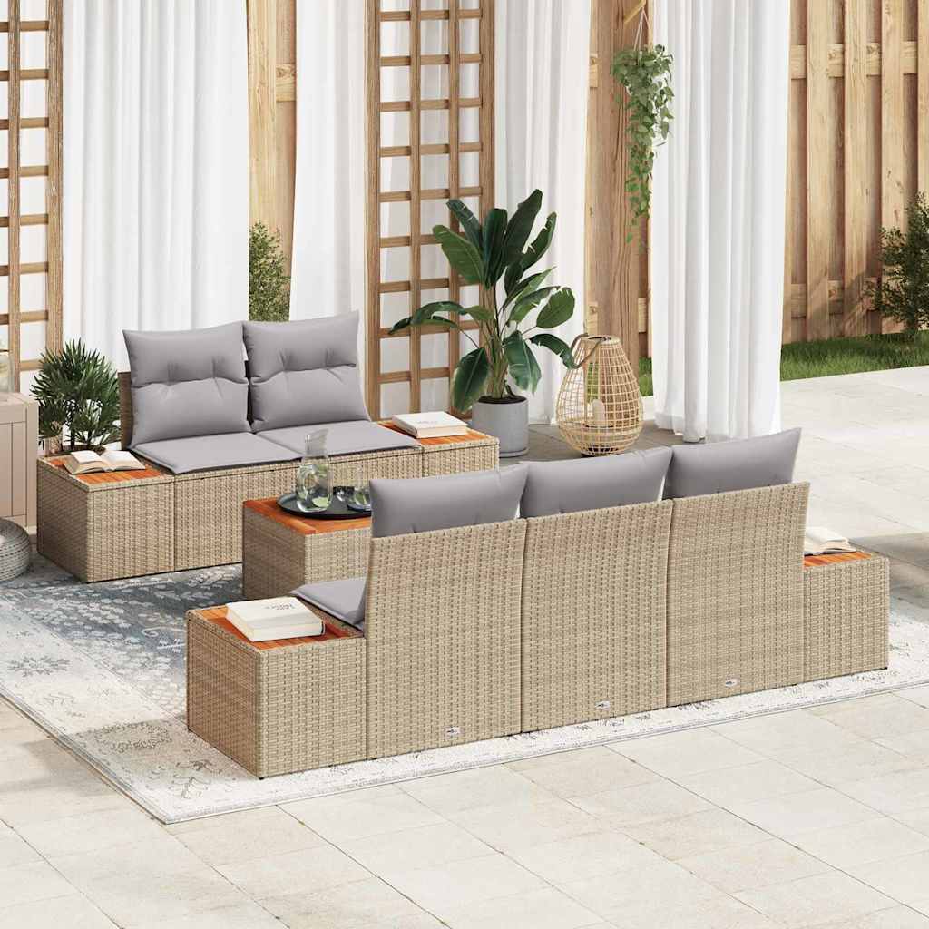 vidaXL Σετ Καναπέ Κήπου με μαξιλάρι 6 pcs Μπεζ Πολυ ράταν