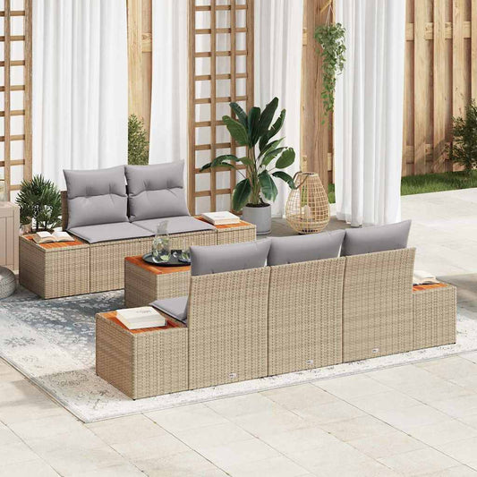 vidaXL Σετ Καναπέ Κήπου με μαξιλάρι 6 pcs Μπεζ Πολυ ράταν