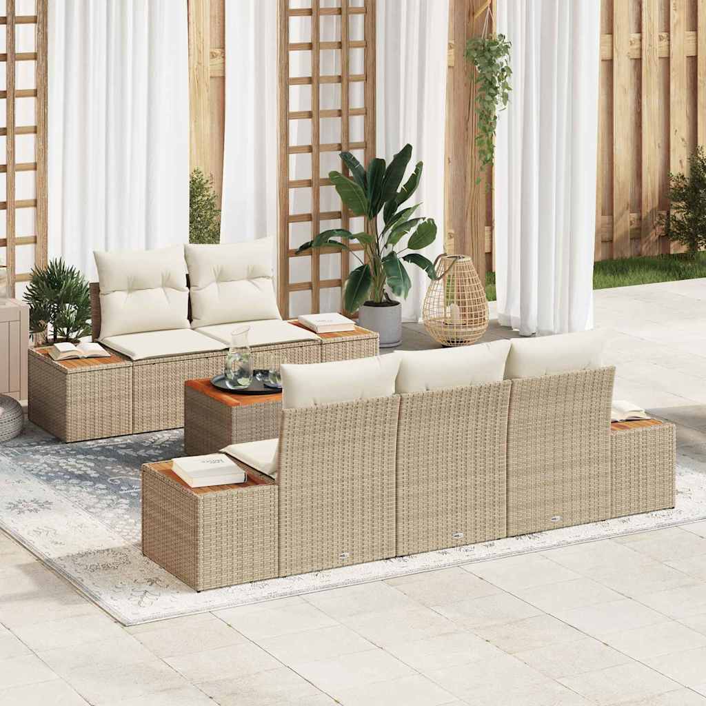 vidaXL Σετ Καναπέ Κήπου με μαξιλάρι 6 pcs Μπεζ Πολυ ράταν
