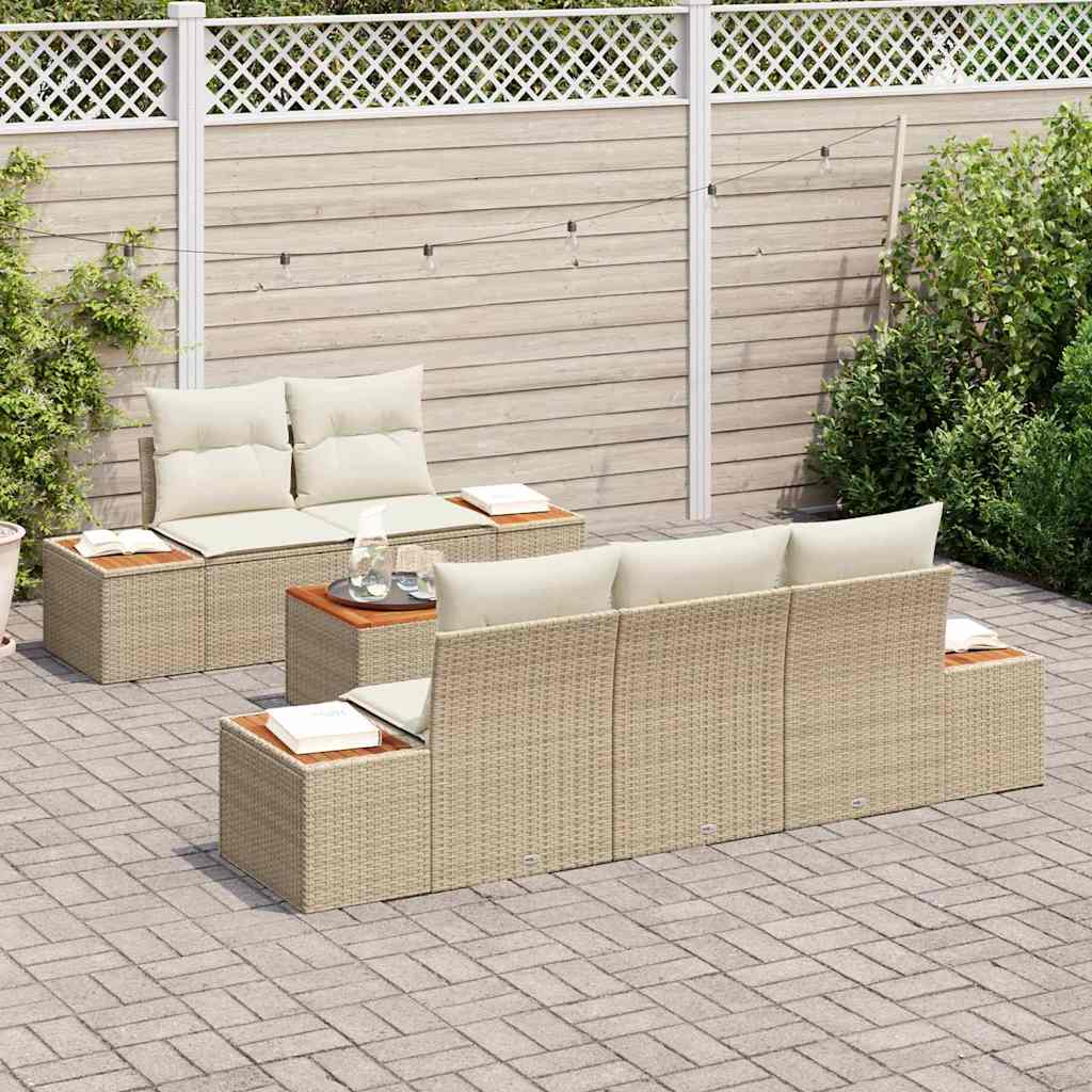vidaXL Σετ Καναπέ Κήπου με μαξιλάρι 6 pcs Μπεζ Πολυ ράταν