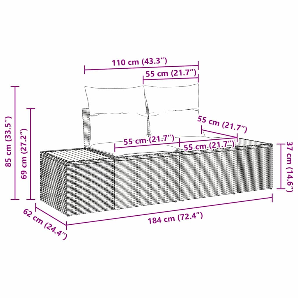 vidaXL Σετ Καναπέ Κήπου με μαξιλάρι 7 pcs Μαύρο Πολυ ράταν
