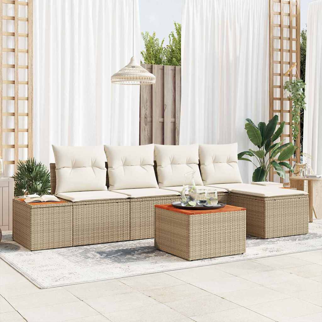 vidaXL Σετ Καναπέ Κήπου με μαξιλάρι 6 pcs Μπεζ Πολυ ράταν