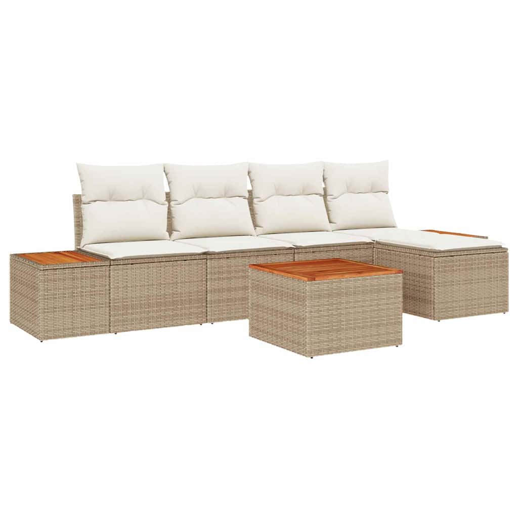 vidaXL Σετ Καναπέ Κήπου με μαξιλάρι 6 pcs Μπεζ Πολυ ράταν