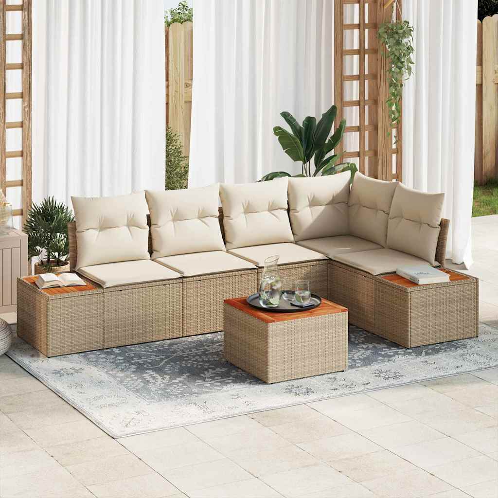 vidaXL Σετ Καναπέ Κήπου με μαξιλάρι 6 pcs Μπεζ Πολυ ράταν