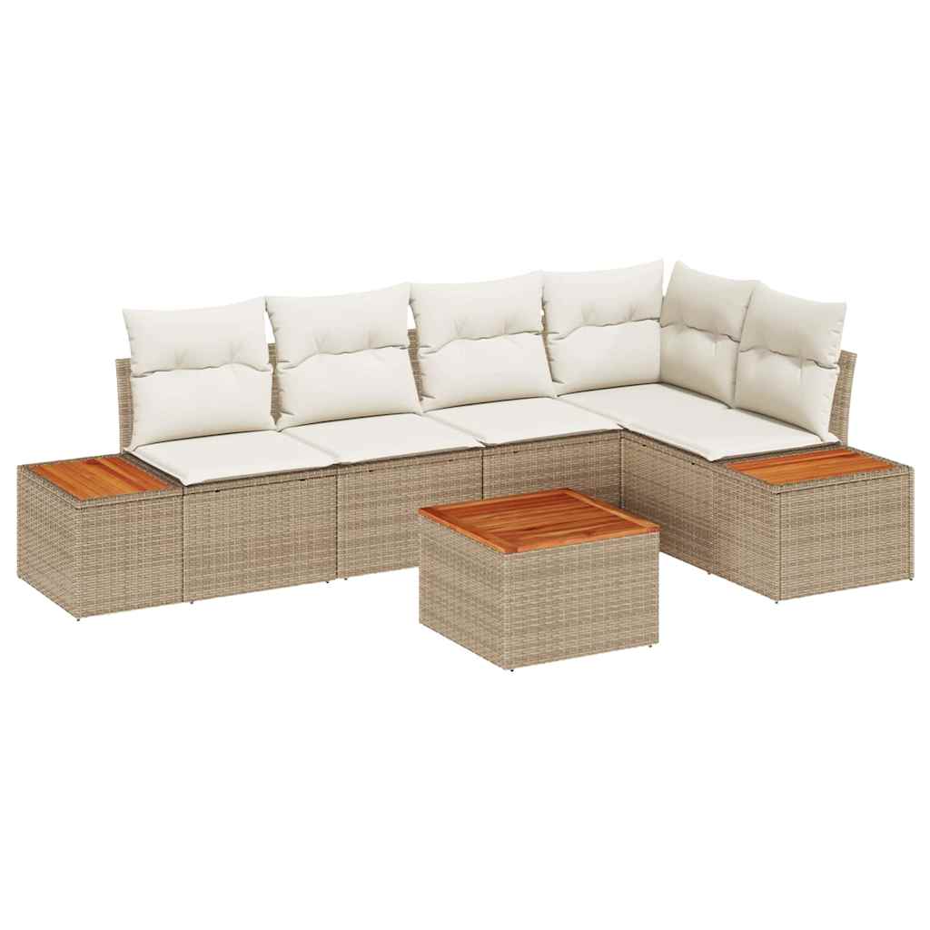 vidaXL Σετ Καναπέ Κήπου με μαξιλάρι 6 pcs Μπεζ Πολυ ράταν