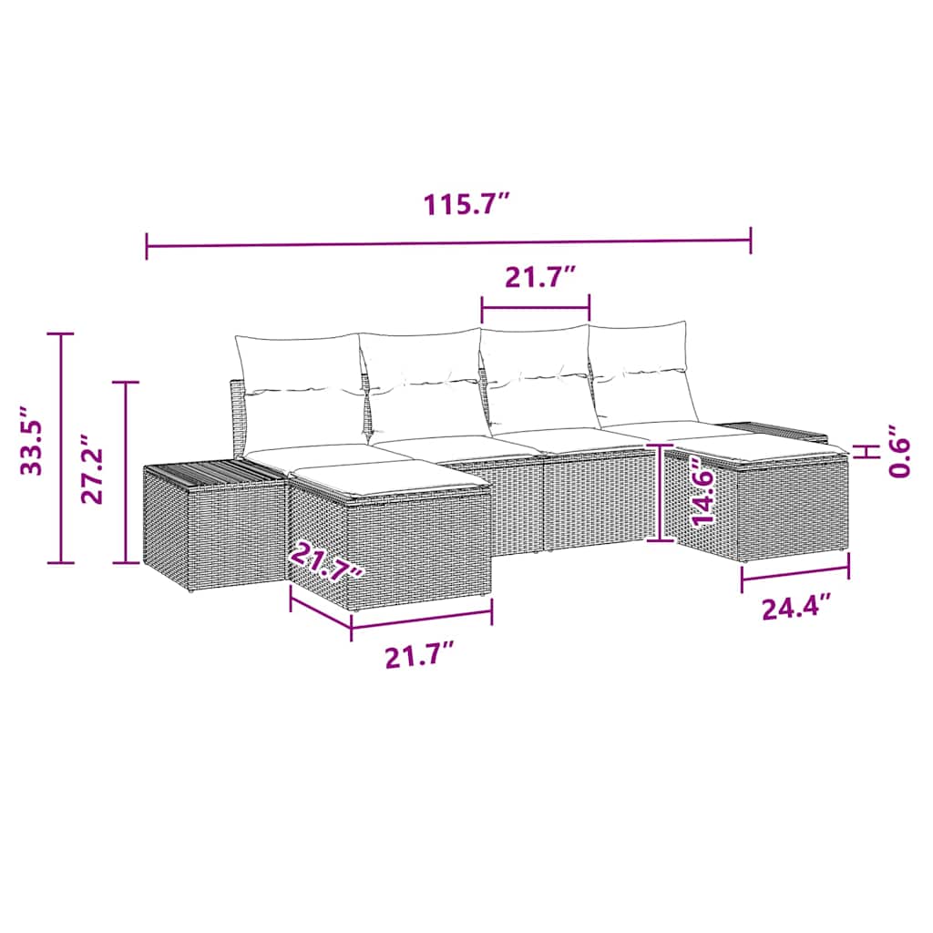 vidaXL Σετ Καναπέ Κήπου με μαξιλάρι 6 pcs Μαύρο συνθετικό ρατάν