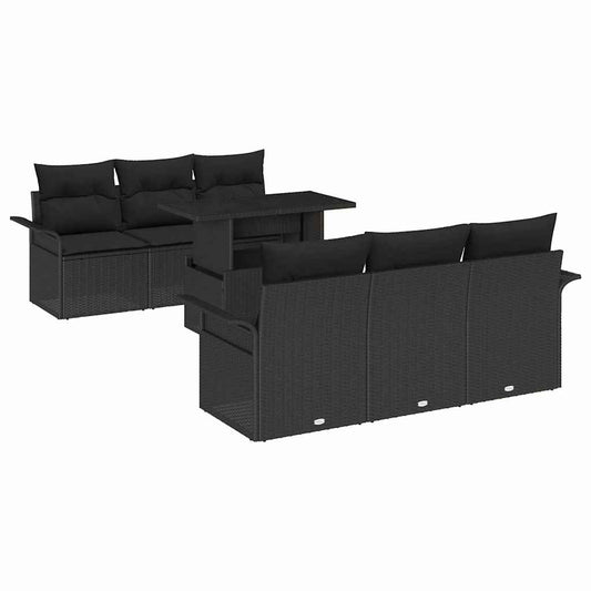 vidaXL Σετ Καναπέ Κήπου με μαξιλάρι 7 pcs Μαύρο συνθετικό ρατάν