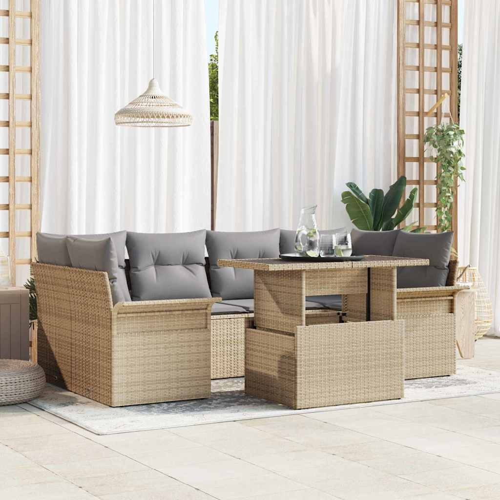 vidaXL 7 Τεμαχίων Σετ Καναπέ Κήπου Με Μαξιλάρια Μπεζ Πολυ Ρατάν