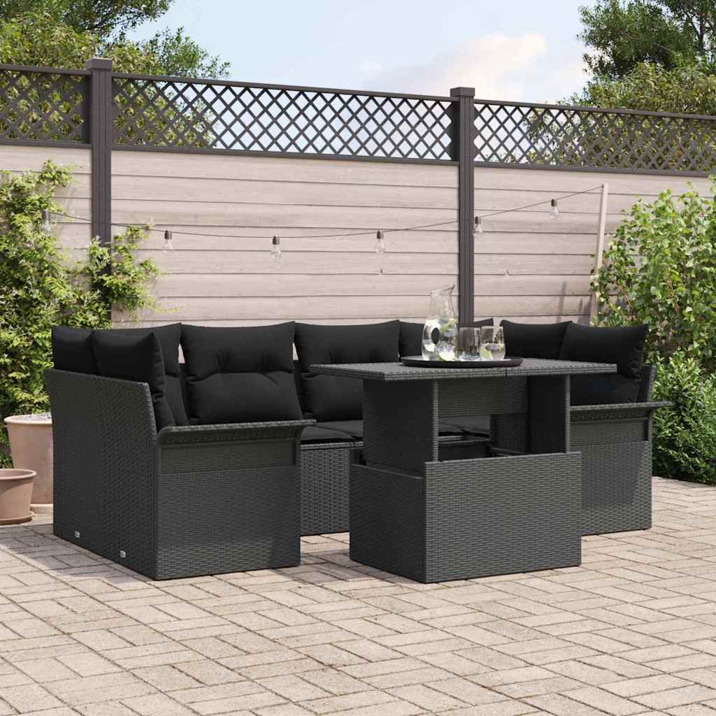 vidaXL Σετ Καναπέ Κήπου με μαξιλάρι 7 pcs Μαύρο Πολυ ράταν