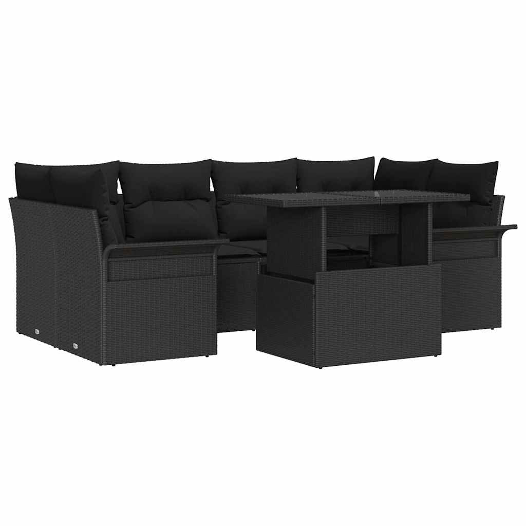 vidaXL Σετ Καναπέ Κήπου με μαξιλάρι 7 pcs Μαύρο Πολυ ράταν