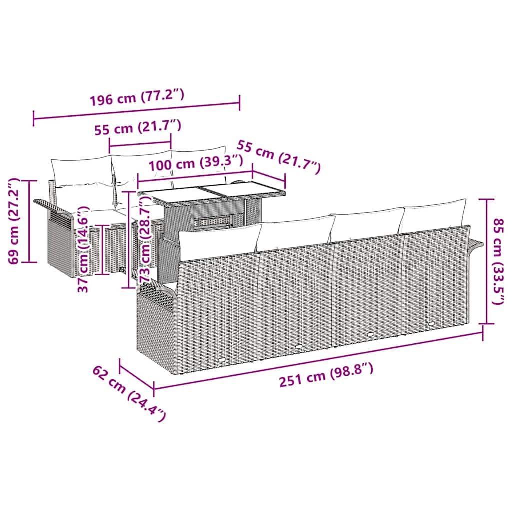vidaXL Σετ Καναπέ Κήπου με μαξιλάρι 8 pcs Μαύρο συνθετικό ρατάν