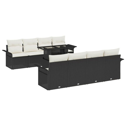 vidaXL Σετ Καναπέ Κήπου με μαξιλάρι 9 pcs Μαύρο Πολυ ράταν