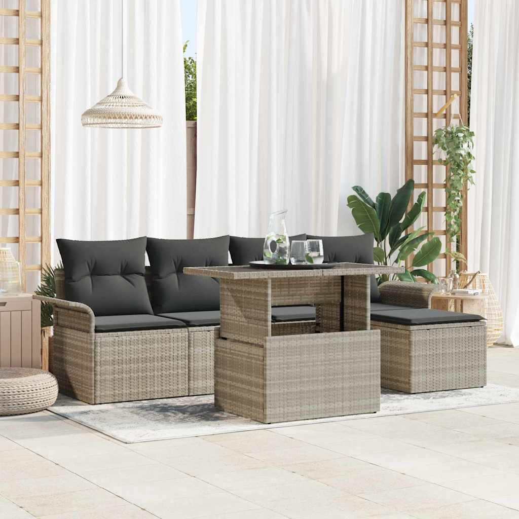 vidaXL Σετ Καναπέ Κήπου με μαξιλάρι 6 pcs Ανοιχτό γκρι Πολυ ράταν