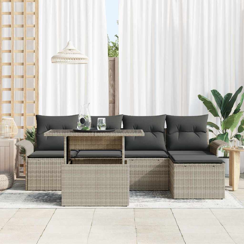 vidaXL Σετ Καναπέ Κήπου με μαξιλάρι 6 pcs Ανοιχτό γκρι Πολυ ράταν