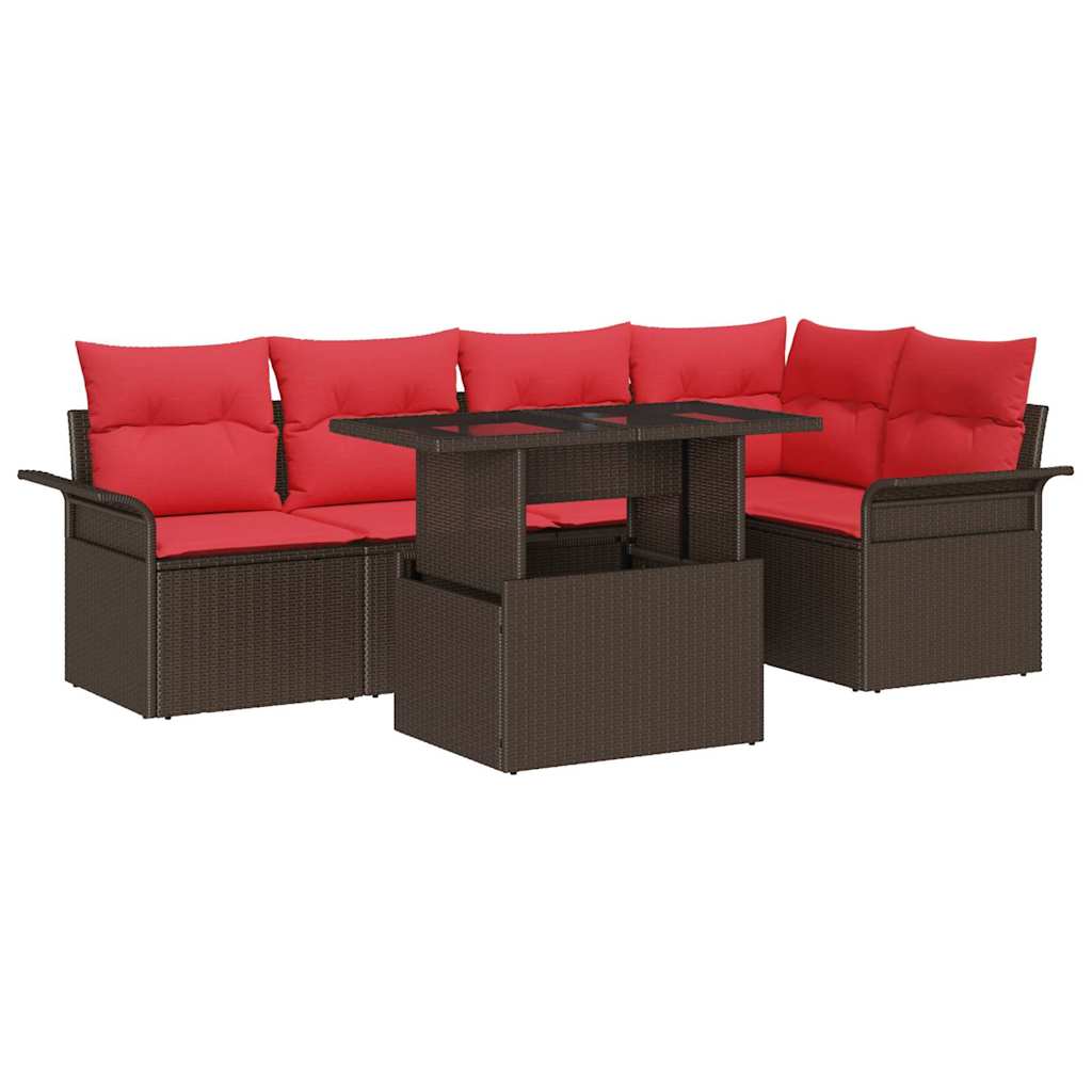 vidaXL Σετ Καναπέ Κήπου με μαξιλάρι 6 pcs Καφέ Πολυ ράταν
