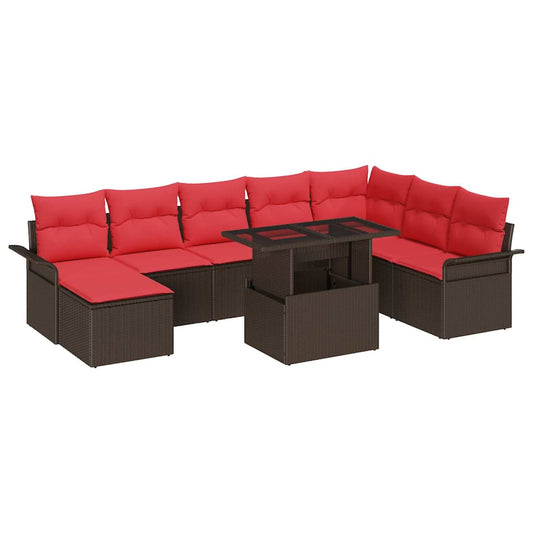 vidaXL Σετ Καναπέ Κήπου με μαξιλάρι 9 pcs Καφέ Πολυ ράταν