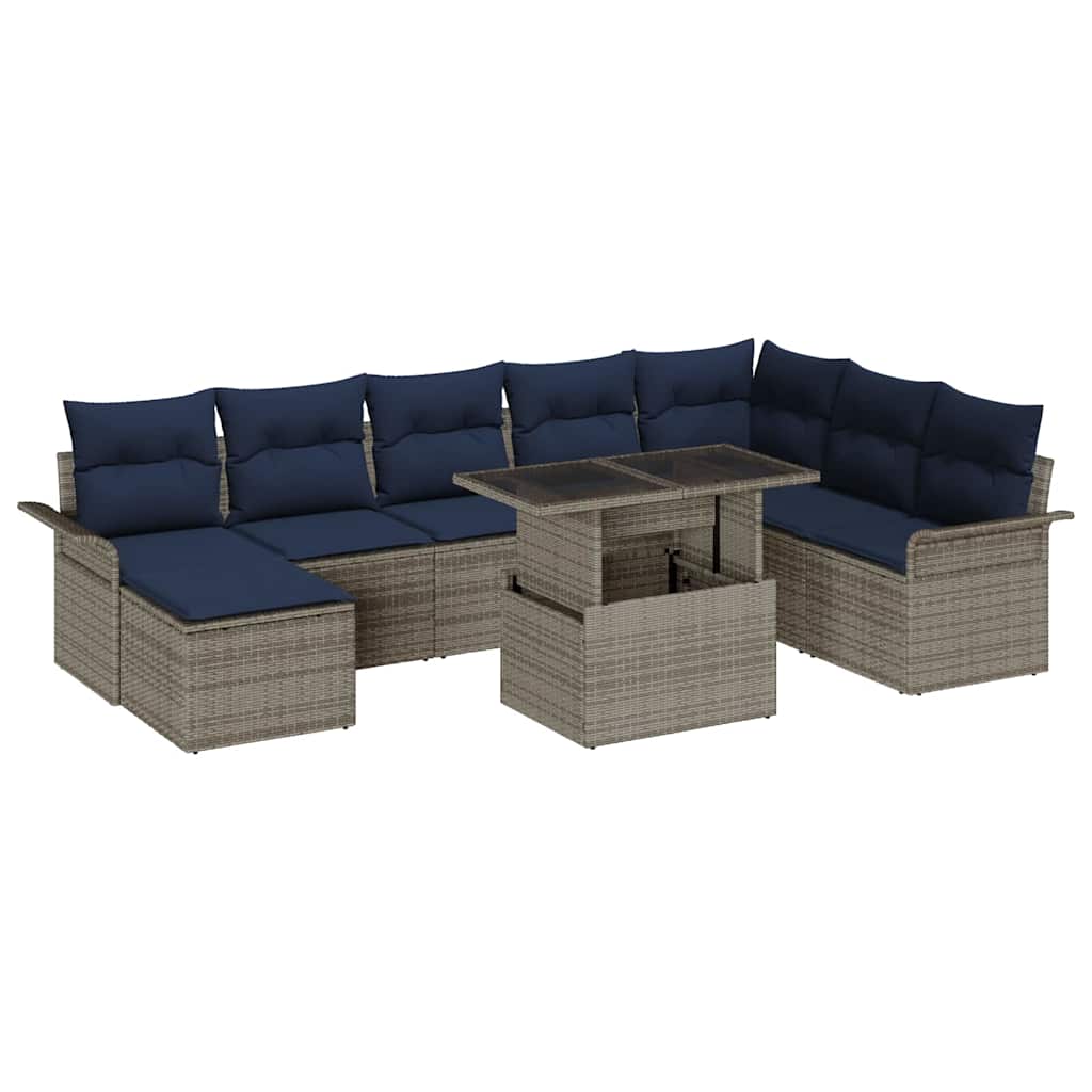 vidaXL Σετ Καναπέ Κήπου με μαξιλάρι 9 pcs Γκρι συνθετικό ρατάν