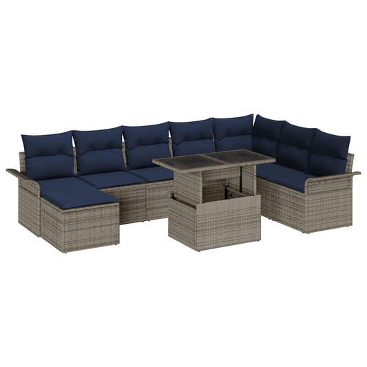 vidaXL Σετ Καναπέ Κήπου με μαξιλάρι 9 pcs Γκρι συνθετικό ρατάν