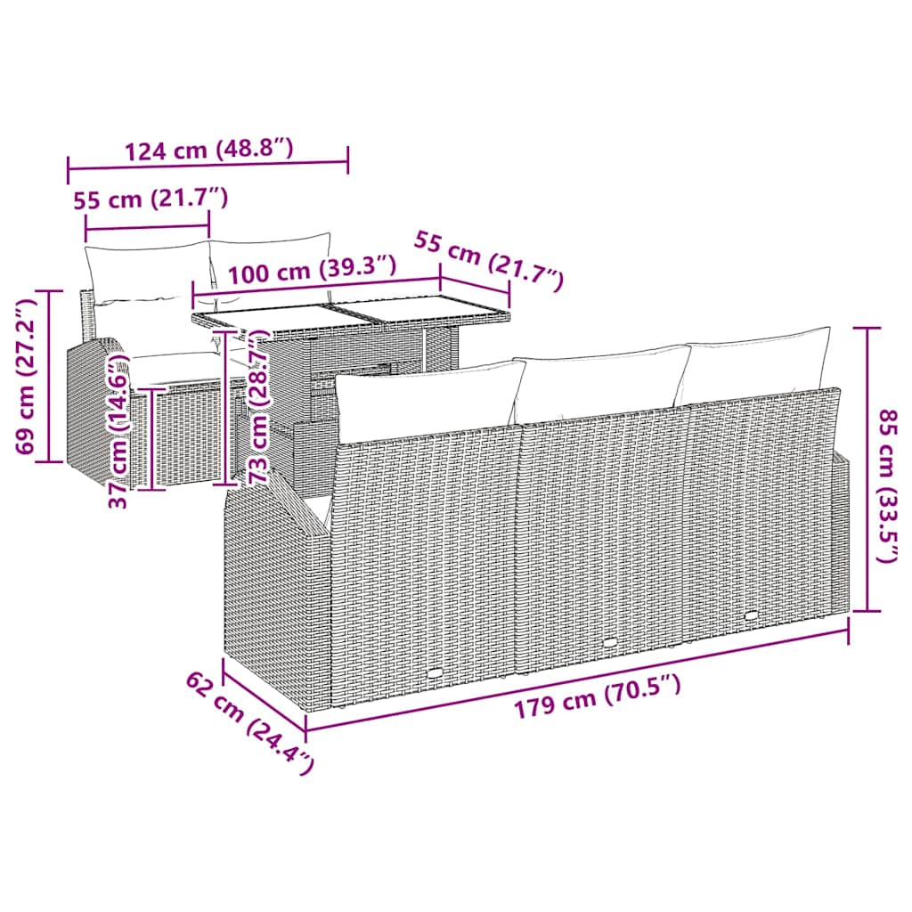 vidaXL Σετ Καναπέ Κήπου με μαξιλάρι 6 pcs Μπεζ συνθετικό ρατάν