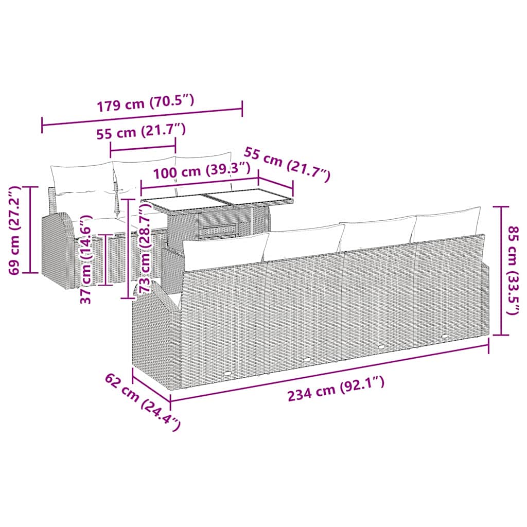 vidaXL Σετ Καναπέ Κήπου με μαξιλάρι 8 pcs Μπεζ Πολυ ράταν