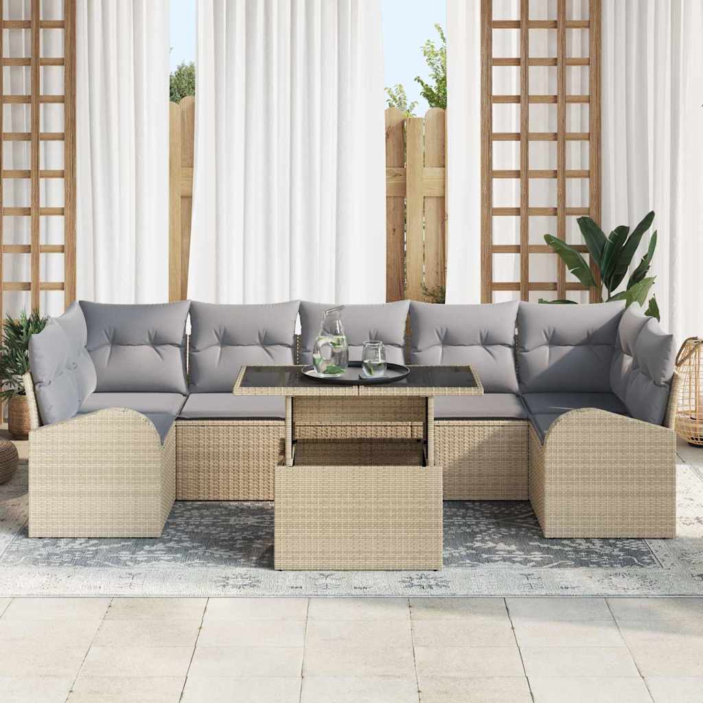 vidaXL Σετ Καναπέ Κήπου με μαξιλάρι 8 pcs Μπεζ Πολυ ράταν