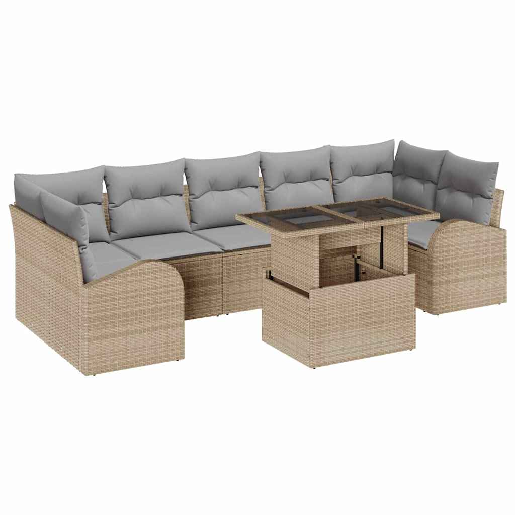 vidaXL Σετ Καναπέ Κήπου με μαξιλάρι 8 pcs Μπεζ Πολυ ράταν