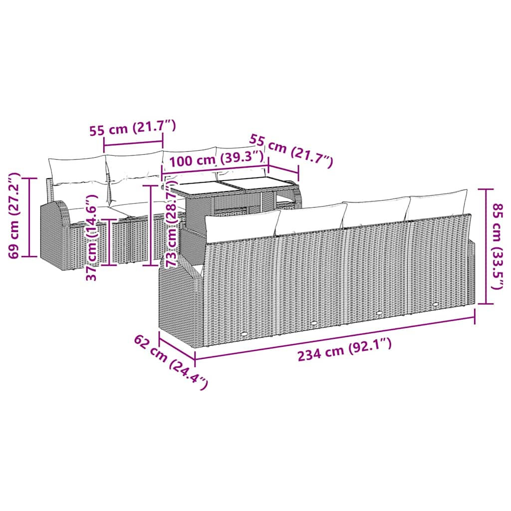 vidaXL Σετ Καναπέ Κήπου με μαξιλάρι 7 pcs Μπεζ Πολυ ράταν