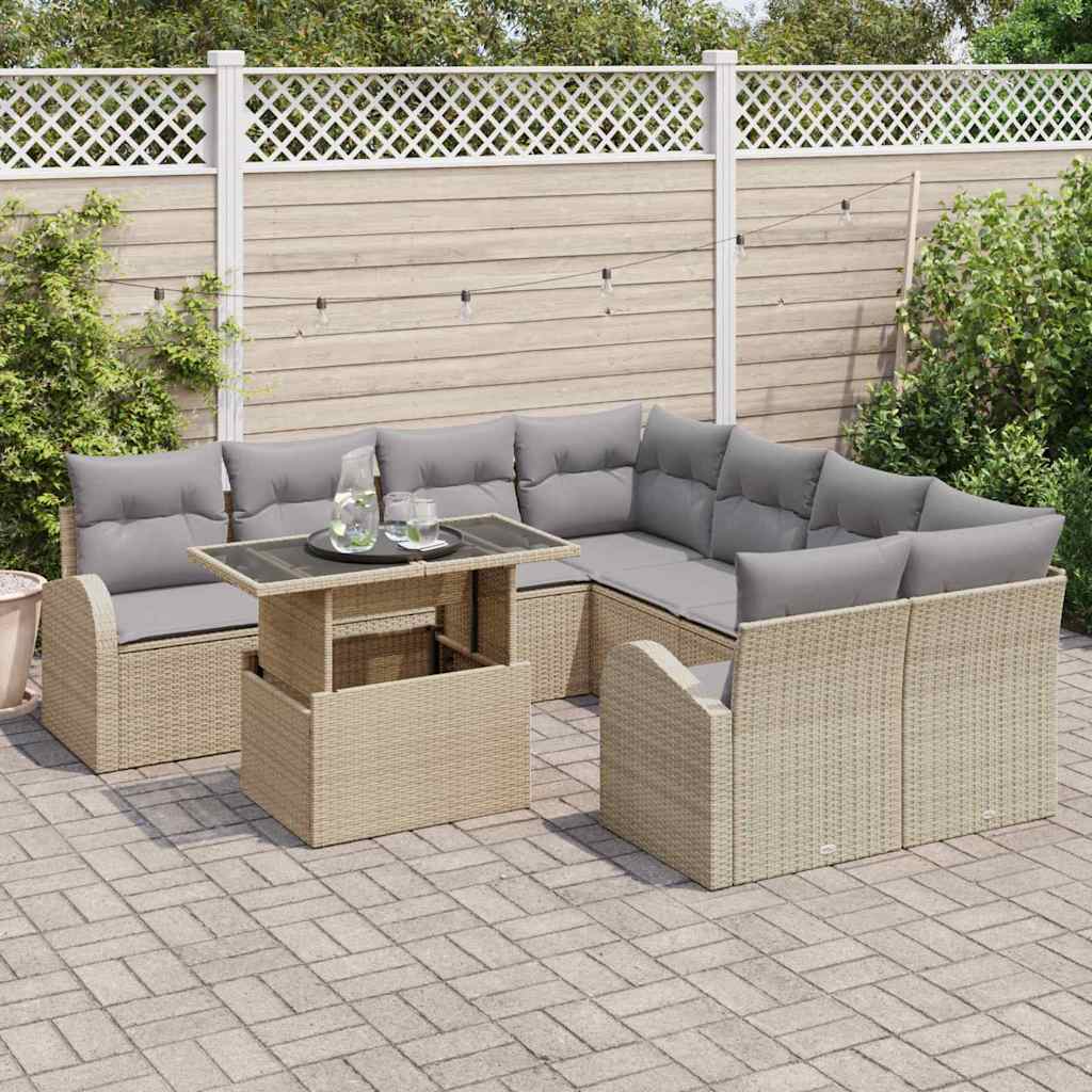 vidaXL Σετ Καναπέ Κήπου με αποθήκευση 9 pcs Μπεζ συνθετικό ρατάν