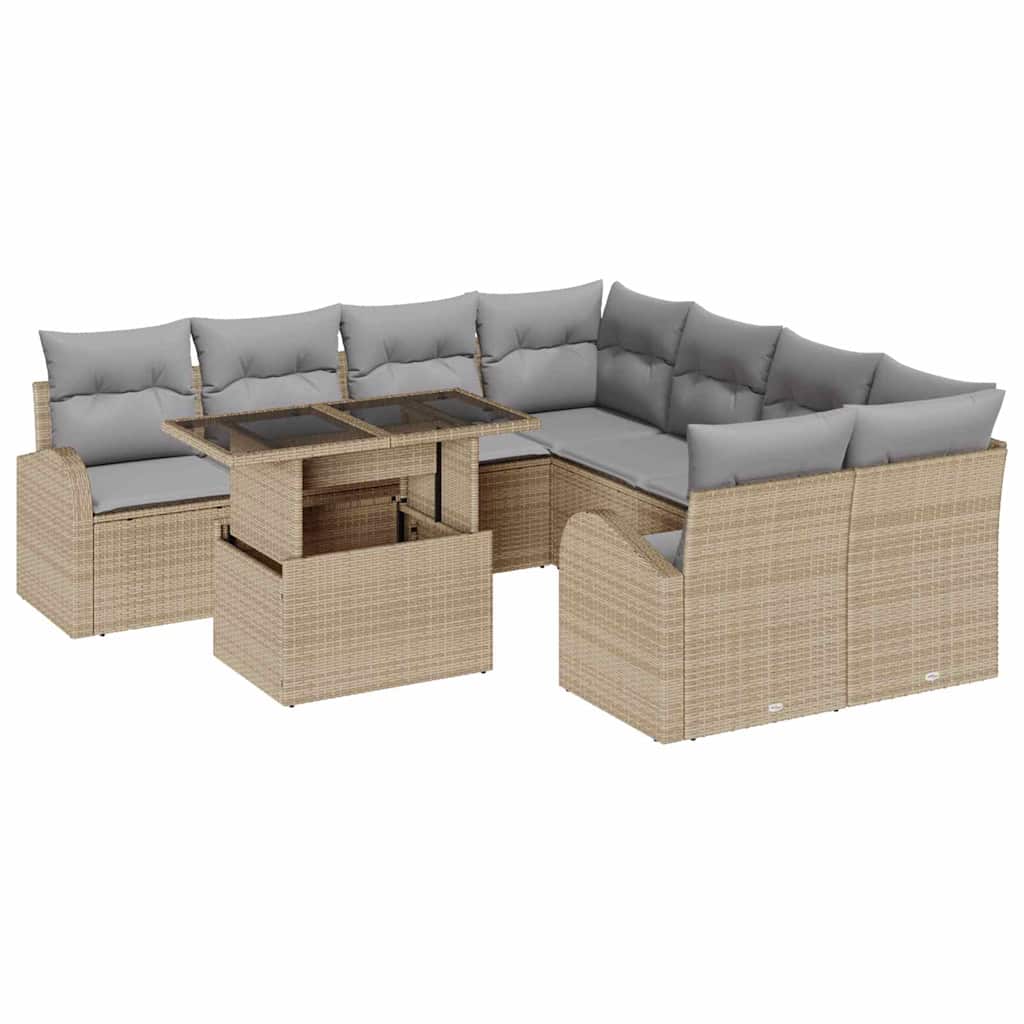 vidaXL Σετ Καναπέ Κήπου με αποθήκευση 9 pcs Μπεζ συνθετικό ρατάν