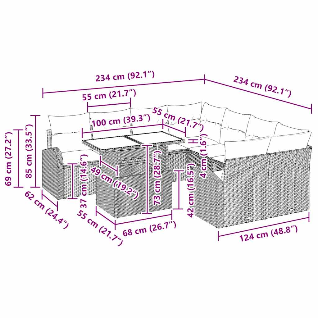 vidaXL Σετ Καναπέ Κήπου με αποθήκευση 9 pcs Μπεζ συνθετικό ρατάν