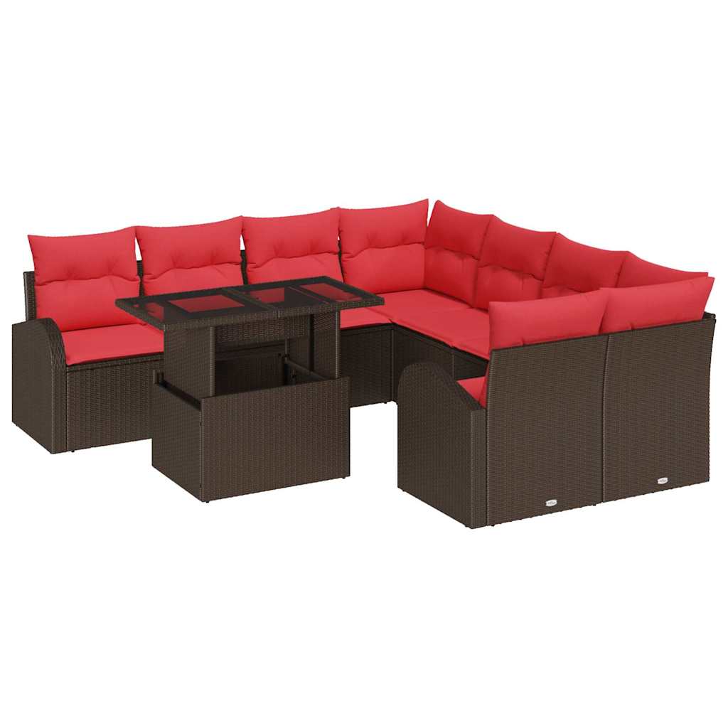 vidaXL Σετ Καναπέ Κήπου 9 τμχ. Καφέ συνθετικό ρατάν