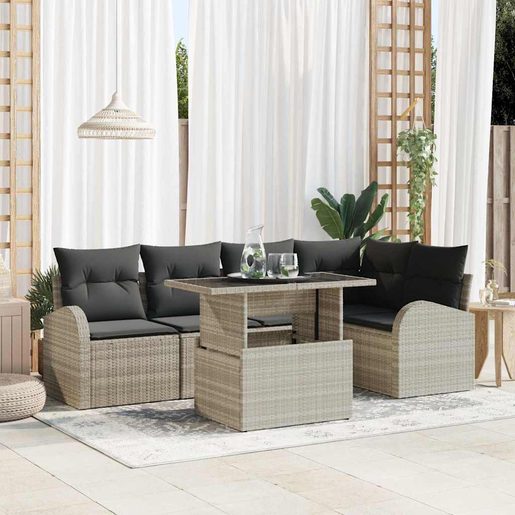 vidaXL Σετ Καναπέ Κήπου με μαξιλάρι 6 pcs Ανοιχτό γκρι συνθετικό ρατάν