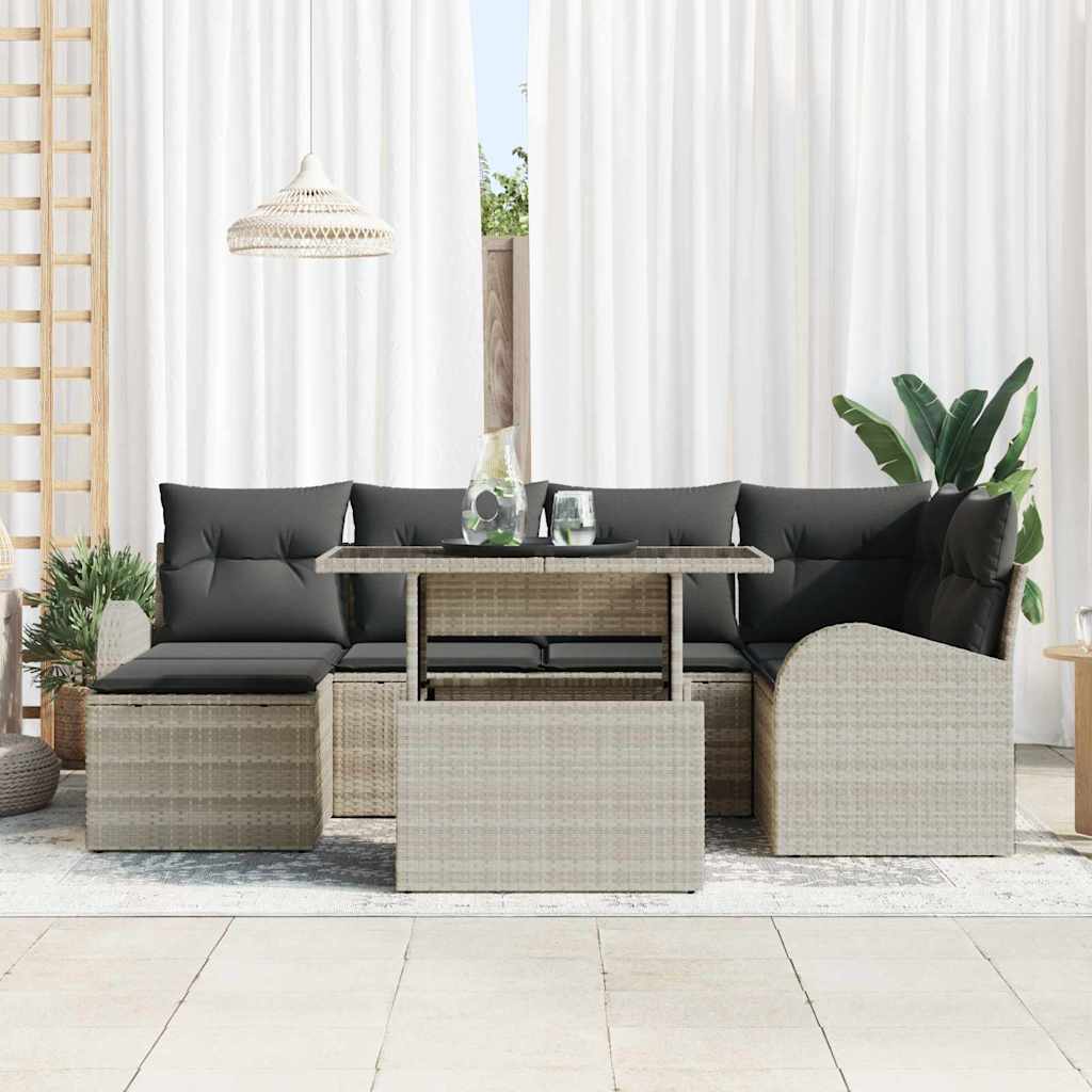 vidaXL Σετ Καναπέ Κήπου με μαξιλάρι 7 pcs Ανοιχτό γκρι