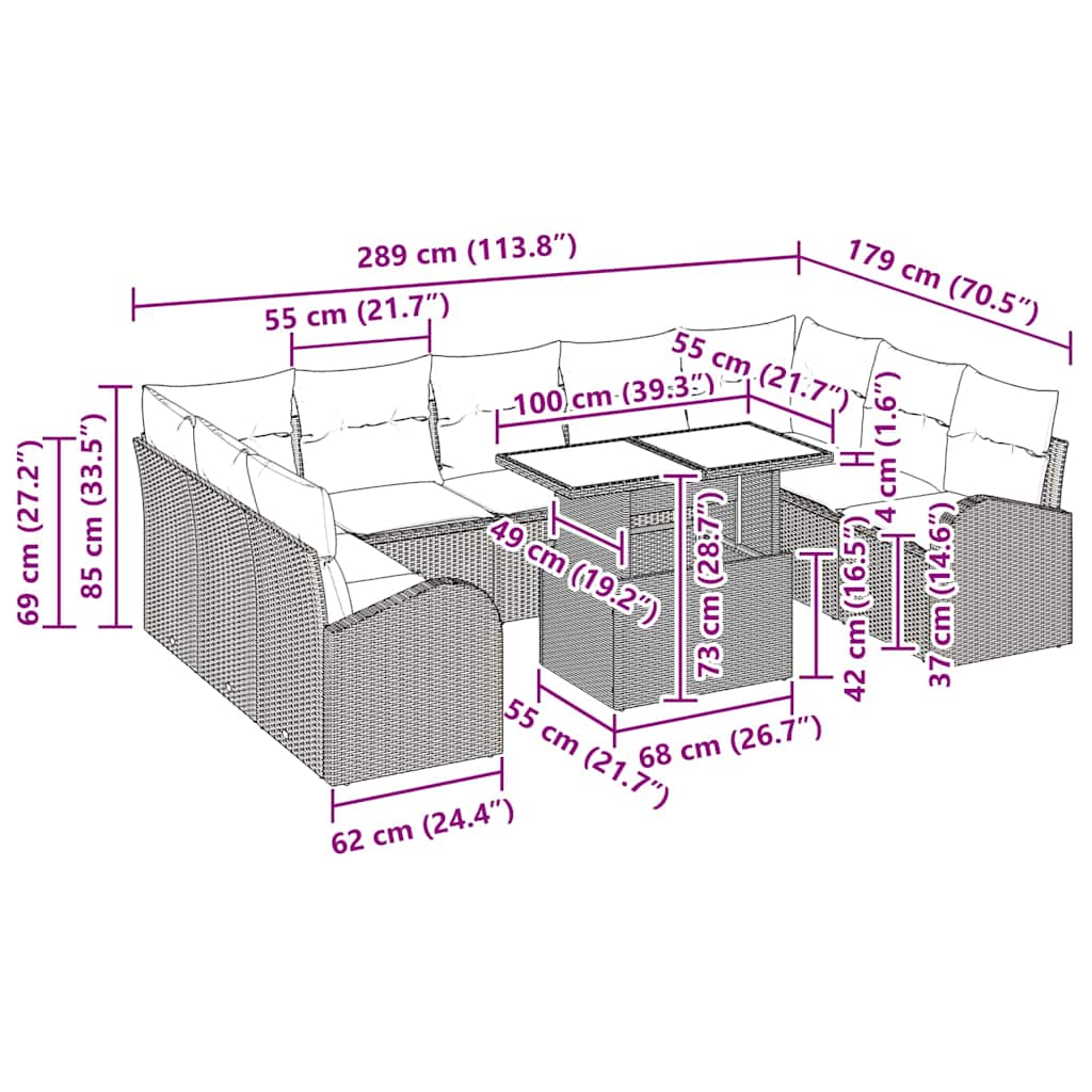 vidaXL Σετ Καναπέ Κήπου 10 pcs μπεζ και ανοιχτό γκρι 100 x 55 x 73 εκ