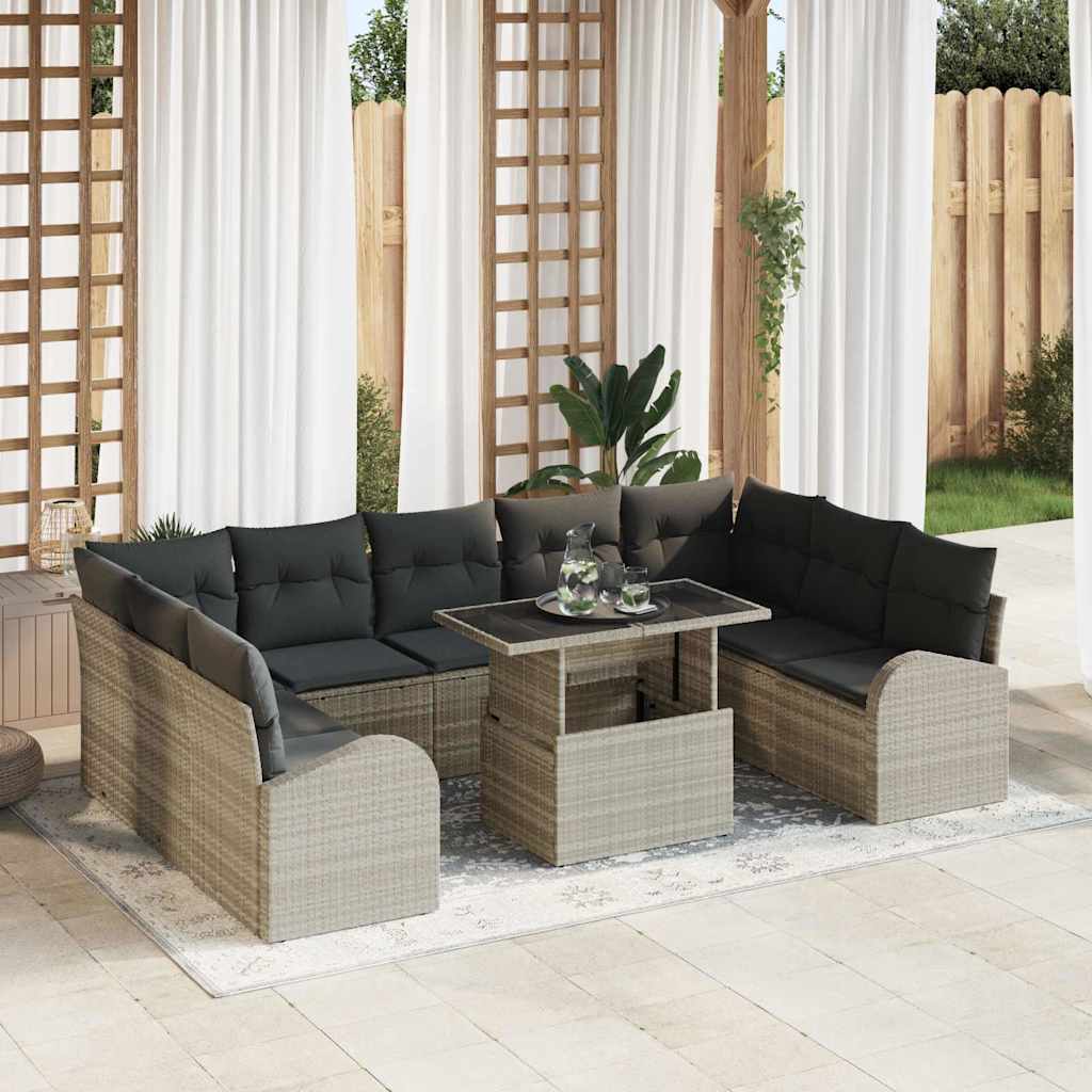 vidaXL Σετ Καναπέ Κήπου 10 pcs Ανοιχτό Γκρι και Γκρι συνθετικό ρατάν