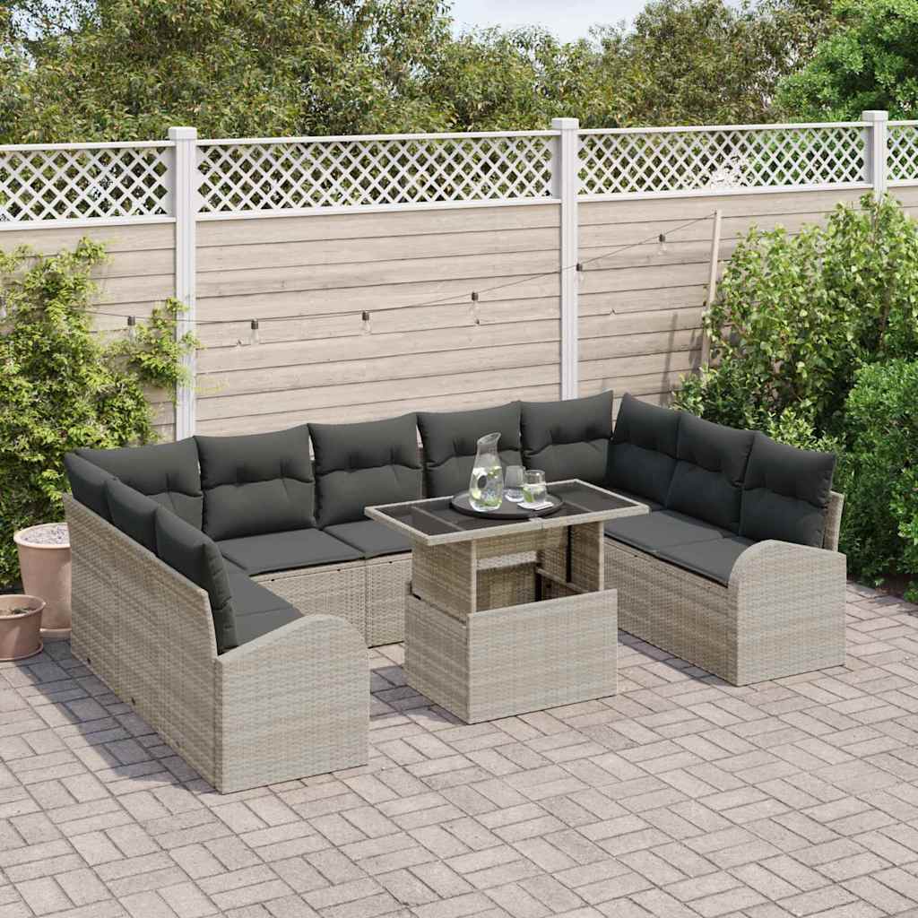 vidaXL Σετ Καναπέ Κήπου 10 pcs Ανοιχτό Γκρι και Γκρι συνθετικό ρατάν