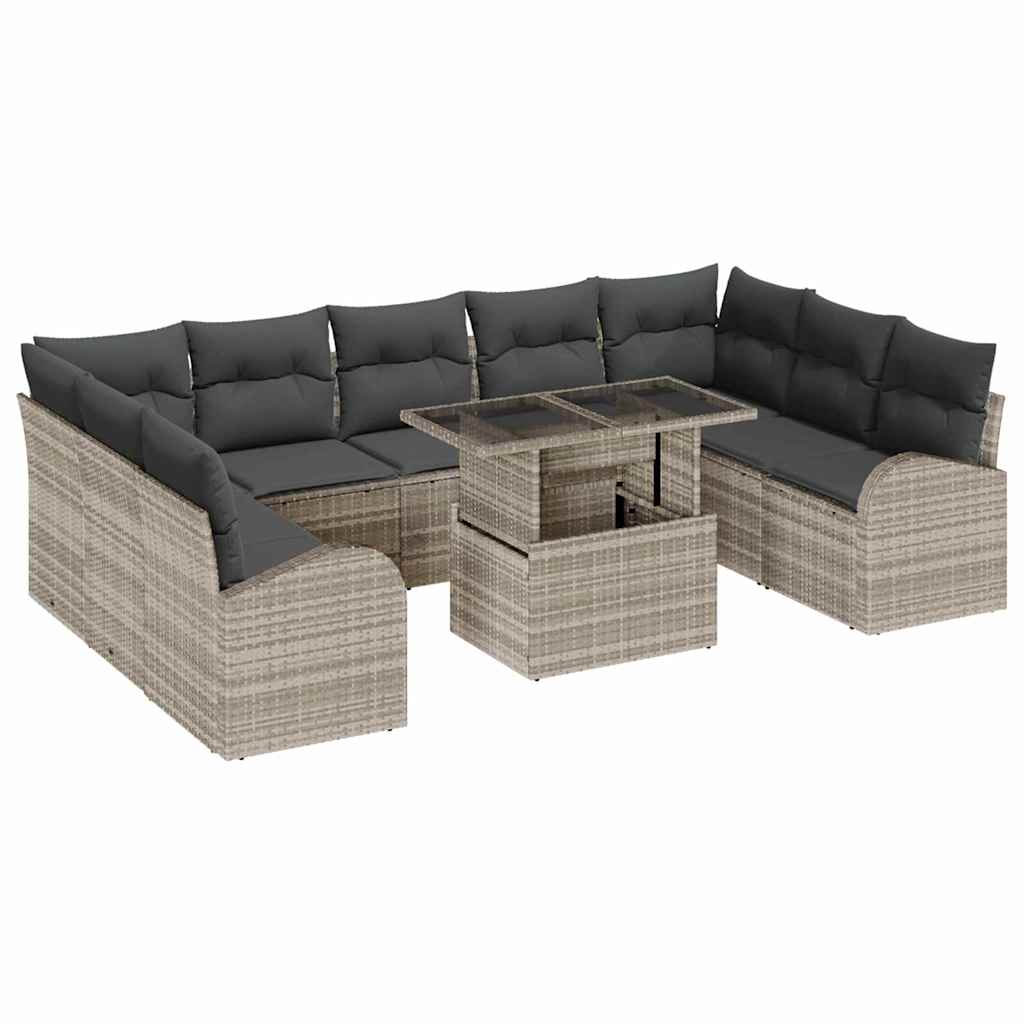 vidaXL Σετ Καναπέ Κήπου 10 pcs Ανοιχτό Γκρι και Γκρι συνθετικό ρατάν
