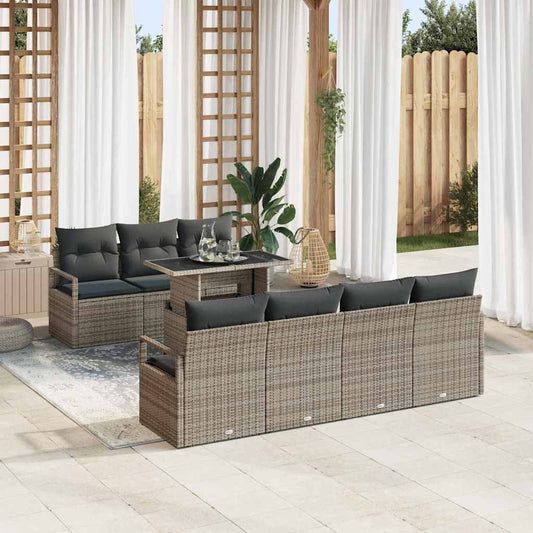 vidaXL Σετ Καναπέ Κήπου με αποθήκευση 8 pcs Γκρι συνθετικό ρατάν