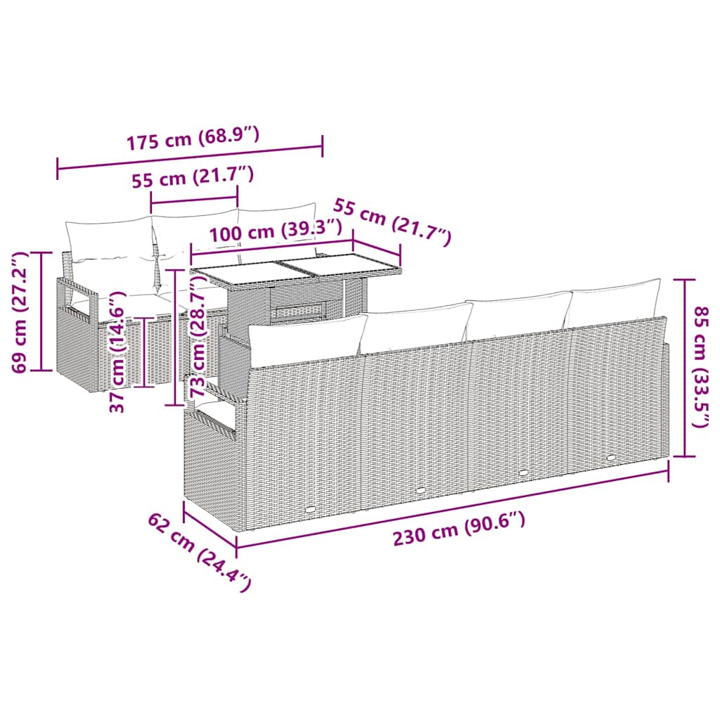 vidaXL Σετ Καναπέ Κήπου με αποθήκευση 8 pcs Γκρι συνθετικό ρατάν