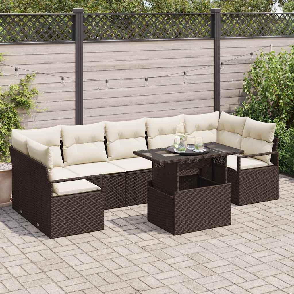 vidaXL Σετ Καναπέ Κήπου 8 pcs Καφέ και κρεμ συνθετικό ρατάν