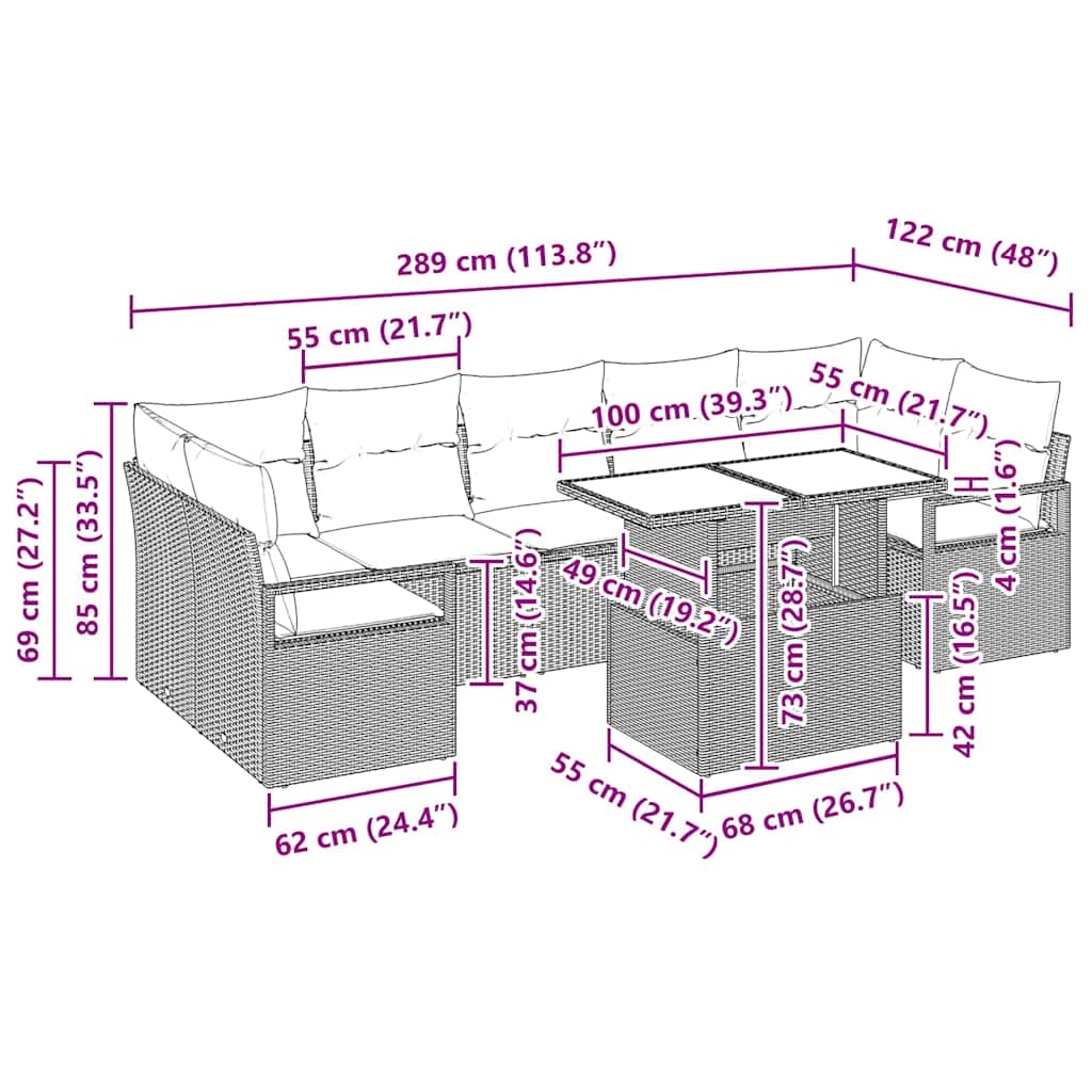 vidaXL Σετ Καναπέ Κήπου 8 pcs Μπέζ και Ανοιχτό Γκρι συνθετικό ρατάν