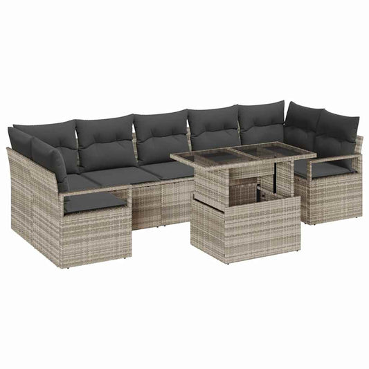 vidaXL Σετ Καναπέ Κήπου με μαξιλάρι 8 pcs Ανοιχτό γκρι συνθετικό ρατάν