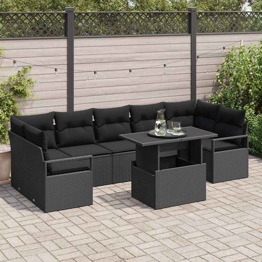 vidaXL Σετ Καναπέ Κήπου με μαξιλάρι 8 pcs Μαύρο συνθετικό ρατάν