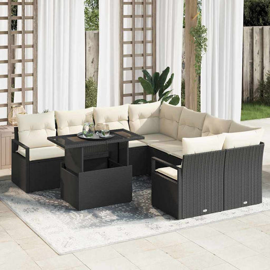vidaXL Σετ Καναπέ Κήπου 9 pcs Μαύρο και κρεμ 100 x 55 x 73 εκ