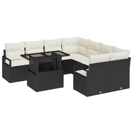vidaXL Σετ Καναπέ Κήπου 9 pcs Μαύρο και κρεμ 100 x 55 x 73 εκ